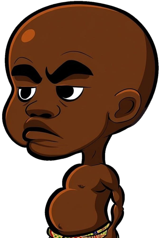 Cartoon of Kingsley, arms behind his back, looking unimpressed